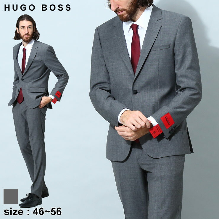 ヒューゴボス メンズ スーツ HUGO BOSS ブランド ビジネス フォーマル ストレッチ シングル ノータック スーツ ビジネス フォーマル サイドベンツ ノータック 無地 HBHG10236958P