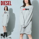 ディーゼル レディース ワンピース DIESEL ブランド トレーナー トップス スウェット スウェットワンピ ミディ丈 スエット 長袖 ロゴ 刺繍 D-Robbie-Div ルーズフィット コットン 大きいサイズ DSLA050900BAWT