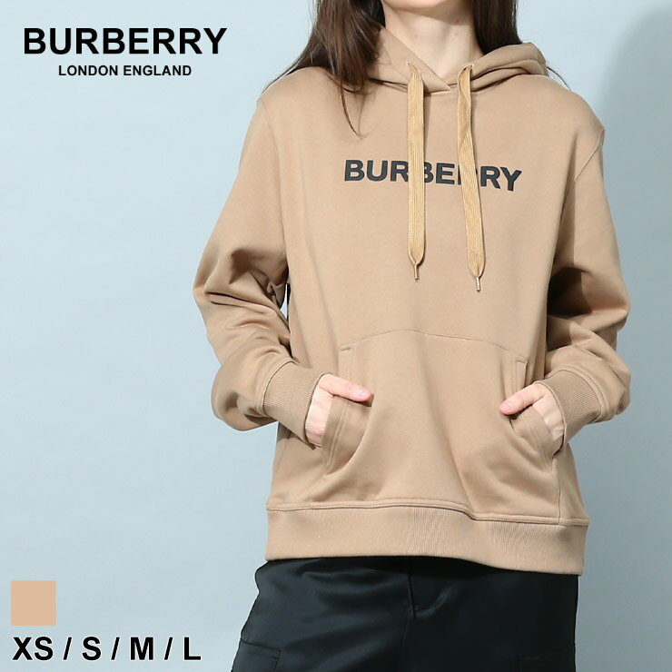 バーバリー レディース パーカー BURBERRY ブランド フーディー トップス 長袖 フード ロゴプリント プルオーバー スウェット レギュラーフィット コットン キャメル BBL8060702