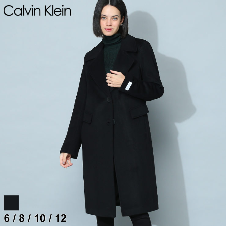 カルバンクライン レディース コート Calvin Klein ブランド チェスターコート アウター カシミヤウール シングル ビジネス フォーマル 黒 クロ ブラック カシミヤコート ウールコート ハーフコート ミドル丈 CKLCW082090 SALE_8_a