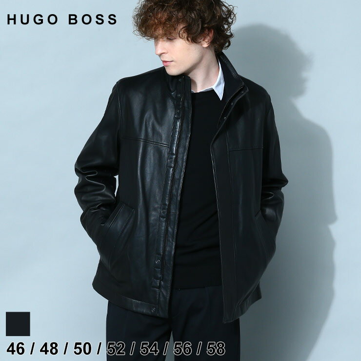 ヒューゴボス ライダースジャケット メンズ ヒューゴボス メンズ ライダースジャケット HUGO BOSS 本革 ブランド ハーフコート アウター ジャケット レザージャケット シングル ラムレザー レザー 黒 クロ ブラック 大きいサイズ HB50477508 SALE_2_a