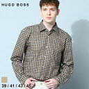 ◆エントリーでさらにポイント 4倍◆ヒューゴボス HUGO BOSS シャツ メンズ カジュアルシャツ ストレッチ 総柄 長袖 ブランド トップス 大きいサイズあり 千鳥 総柄 HB5048210