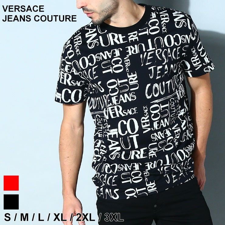 ヴェルサーチ Tシャツ VERSACE JEANS COUTURE カットソー メンズ 半袖 ベルサーチ 総柄 ロゴ ドゥードゥル プリント クルーネック ブランド トップス シャツ 大きいサイズあり VC74GAH6S2JS167 sale_1_a