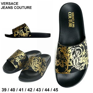 ヴェルサーチ サンダル VERSACE JEANS COUTURE シャワーサンダル スライドサンダル ベルサーチ ロゴ ブランド シューズ 靴 ラバー クロ 黒 大きいサイズあり VC74YA3SQ4ZS365 SALE_4_d