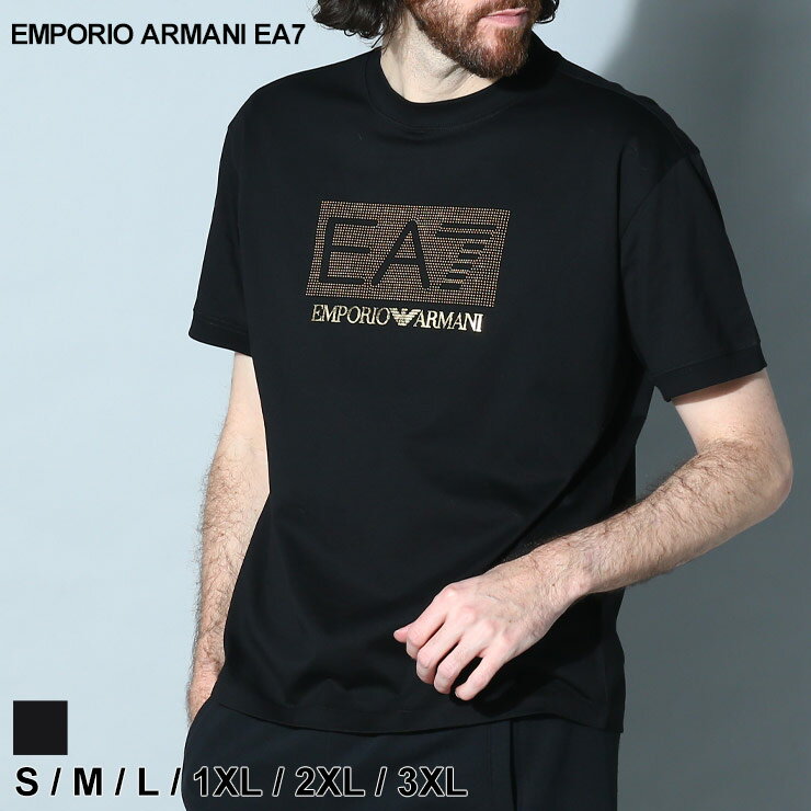 エンポリオ アルマーニ EMPORIO ARMANI EA7 半袖 Tシャツ ロゴT ラインストーン スタッズ クルーネック カットソー ブランド メンズ トップス 半袖 シャツ 黒 クロ 大きいサイズあり EA73RUT05PJFBZ SALE_1_a