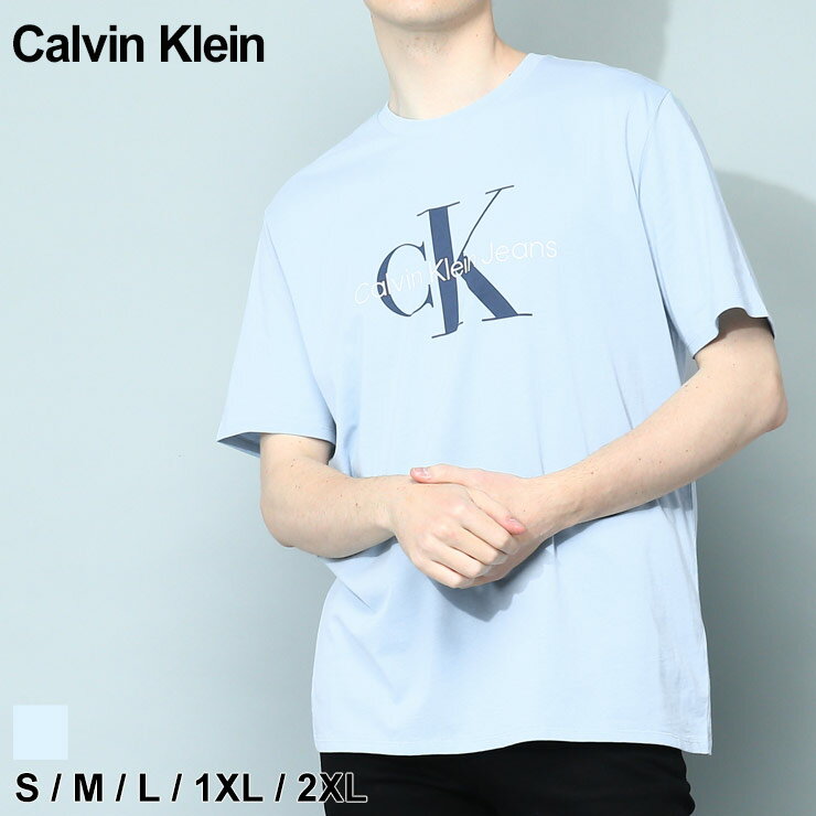 【クーポン対象】 カルバンクライン Calvin Klein Tシャツ 半袖シャツ 半袖Tシャツ カットソー 半袖 コットン ブランド メンズ トップス ロゴ プリント ブランド メンズ クルーネック 青 アオ 大きいサイズあり CK40DC813 SALE_1_a