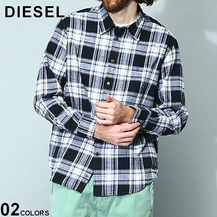 楽天ゼンオンライン楽天市場店ディーゼル DIESEL シャツ メンズ 長袖 カジュアルシャツ チェックシャツ 長袖 コットン チェック ロゴ 刺繍 S-UMBE-CHECK-N クロ 黒 キイロ 黄色 ブランド トップス 大きいサイズあり DSA085370TFAJ