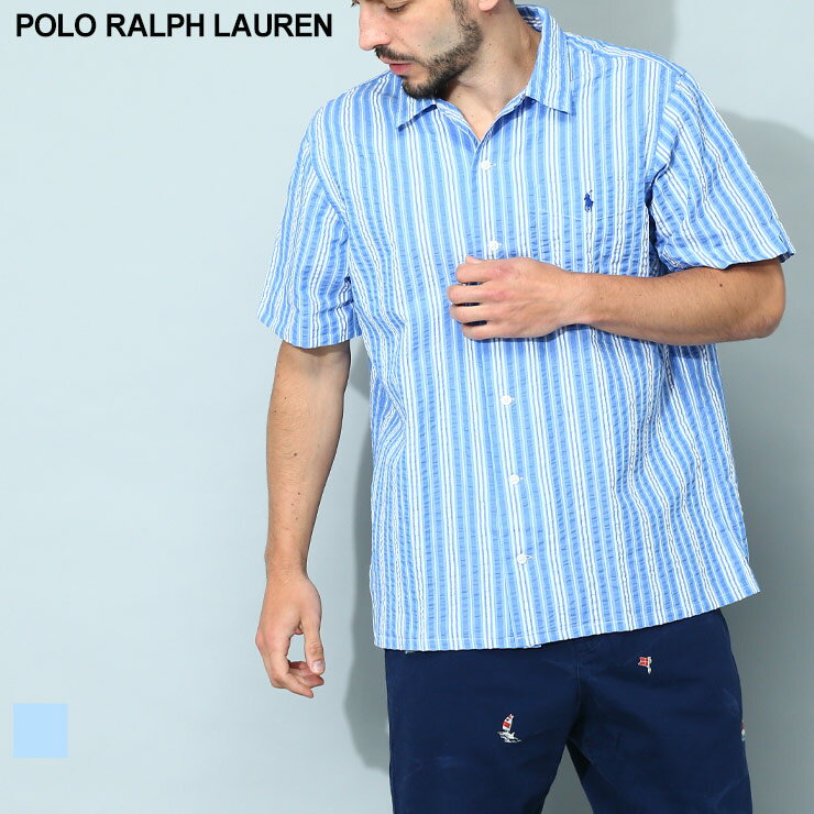 ポロ ラルフローレン シャツ POLO RALPH LAUREN カジュアルシャツ メンズ 半袖 ストライプ シアサッカー ポニー 青 アオ ブランド トップス RL710899564