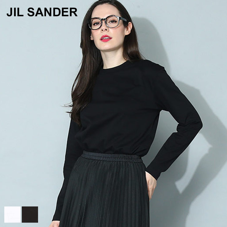 ジルサンダー JIL SANDER Tシャツ シャツ カットソー トップス 長袖 ワンポイント クルーネック ブランド レディース 黒 クロ 白 シロ 大きいサイズあり JILLJ40GC0002 SALE_8_a