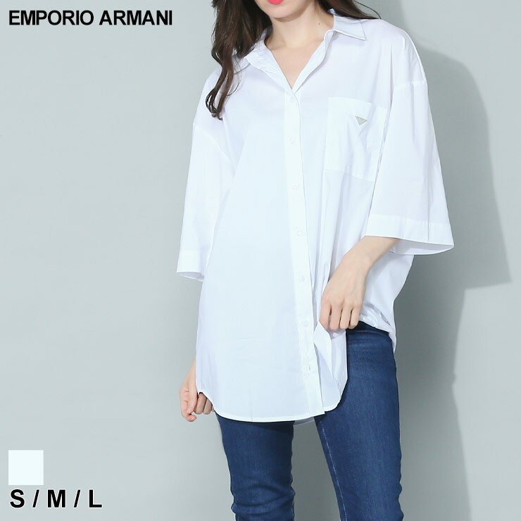 アルマーニ シャツ レディース EMPORIO ARMANI エンポリオアルマーニ 半袖シャツ ロゴ ストレッチ ポケット 白 シロ ブランド トップス オーバーサイズ 大きいサイズあり EASL2627323R351のサムネイル