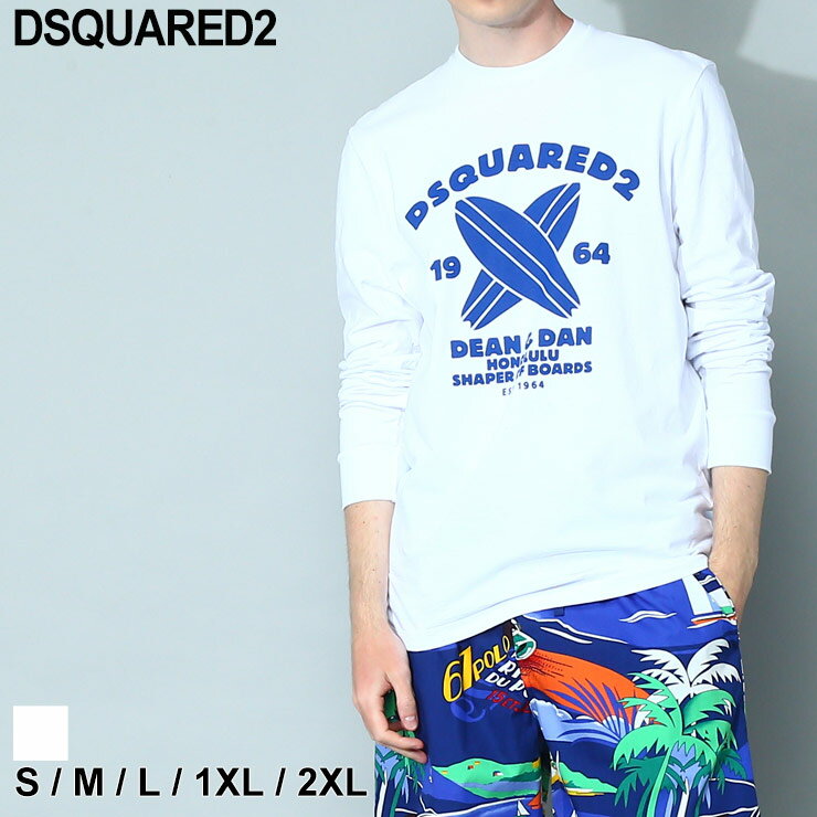 ディースクエアード Tシャツ DSQUARED2 メンズ ロンT カットソー 長袖 ロゴ プリント クルーネック SURF BOARD シロ 白 ブランド トップス 大きいサイズあり D2GD1134S22507