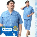 大きいサイズ メンズ ヒヤロン (ヒヤロン) 着るヒヤロン 背あて接触冷感 ペンギン柄 7分丈 パジャマ 上下セット 半袖 七分丈 涼しい BT12336TH