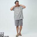 大きいサイズ メンズ おやじの寛着 (オヤジノクツロギ) 綿100% 二重ガーゼ チェック ハーフパンツ パジャマ パジャマ 半袖 コットン 春 夏 BT133361H