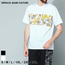 ◆エントリーでさらにポイント 4倍◆ヴェルサーチ ヴェルサーチェ ジーンズ クチュール VERSACE JEANS COUTURE Tシャツ シャツ カットソー 半袖 トップス ロゴ クルーネック ブランド メンズ VC74GAH617JS161 クロ 黒 シロ 白 大きいサイズあり SALE_1_a