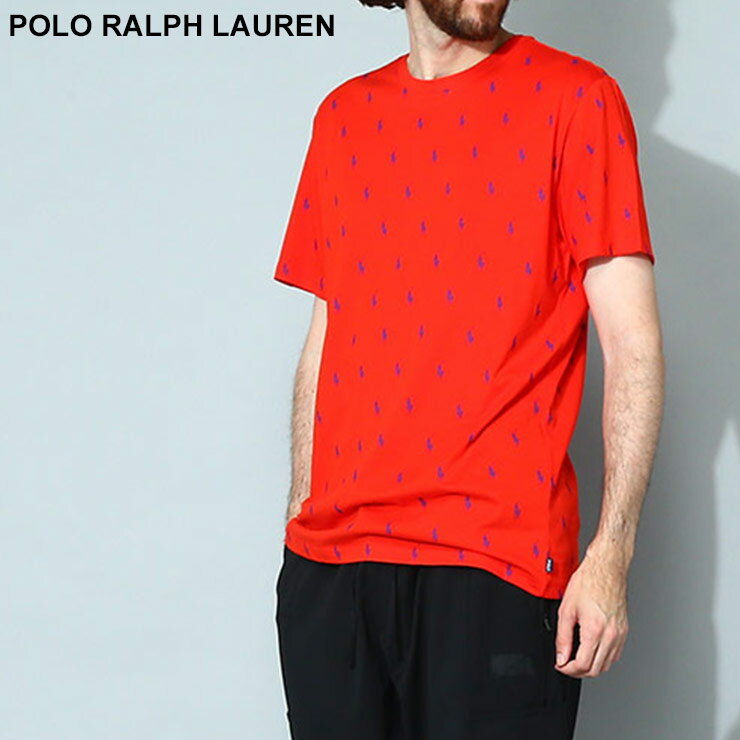 ポロ ラルフ ローレン POLO RALPH LAUREN Tシャツ シャツ カットソー 半袖 トップス コットン 総柄ロゴ クルーネック ブランド メンズ RLPL88FR アカ 赤 コン 紺 大きいサイズあり