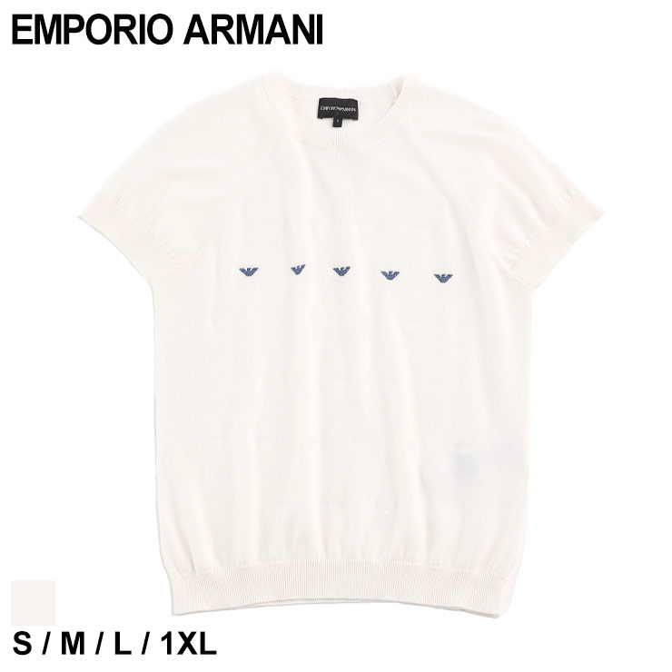 アルマーニ レディース Tシャツ EMPORIO ARMANI エンポリオアルマーニ 半袖 サマーニット ロゴ 刺繍 クルーネック シロ 白 ブランド トップス セーター プルオーバー コットン 大きいサイズあり EAL3R2MTB2M05Z SALE_8_a