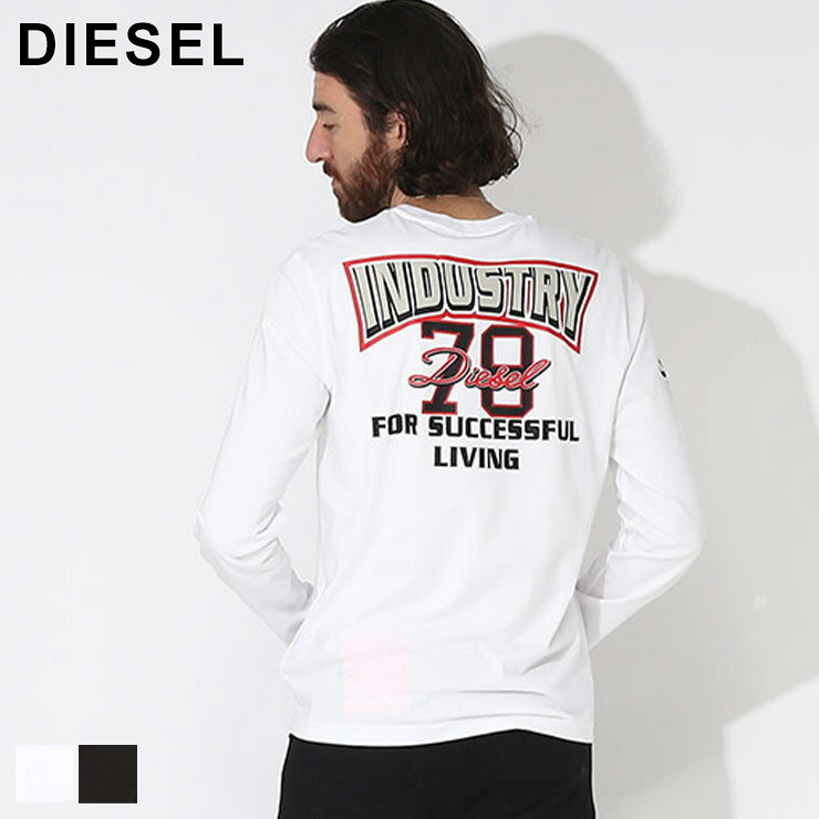 ディーゼル Tシャツ 長袖 DIESEL ロンT メンズ バックプリント クルーネック 白 シロ 黒 クロ ブランド トップス スリムフィット コットン 大きいサイズあり DSA110490GRAI SALE_1_b