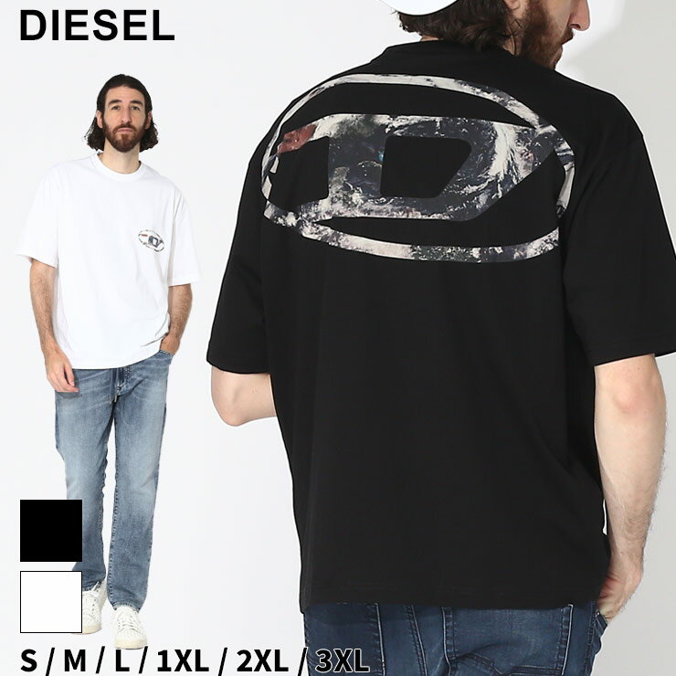 ディーゼル Tシャツ 半袖 DIESEL カットソー メンズ バックロゴ Dロゴ プリント クルーネック シロ 白 クロ 黒 ブランド トップス シャツ ルーズフィット コットン 大きいサイズあり DSA110790CATM SALE_1_a