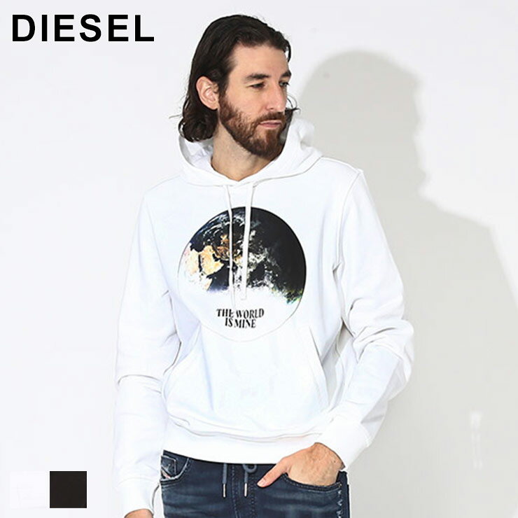 ディーゼル パーカー DIESEL メンズ フーディー スウェット グローバルグラフィック プルオーバー シロ 白 クロ 黒 ブランド トップス 長袖 レギュラーフィット 大きいサイズあり DSA035700JFAV SALE_1_e