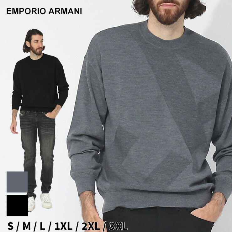 アルマーニ ニット メンズ EMPORIO ARMANI エンポリオアルマーニ セーター ロゴ クルーネック ブランド トップス プルオーバー ウール 大きいサイズあり EA6R1MX41MFVZ 2024_vt