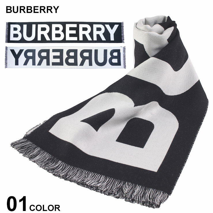 バーバリー マフラー（レディース） バーバリー マフラー BURBERRY レディース ストール ロゴ ウール ジャカードスカーフ フリンジ クロ 黒 ブランド ギフト プレゼント ウール100％ BBL8054214