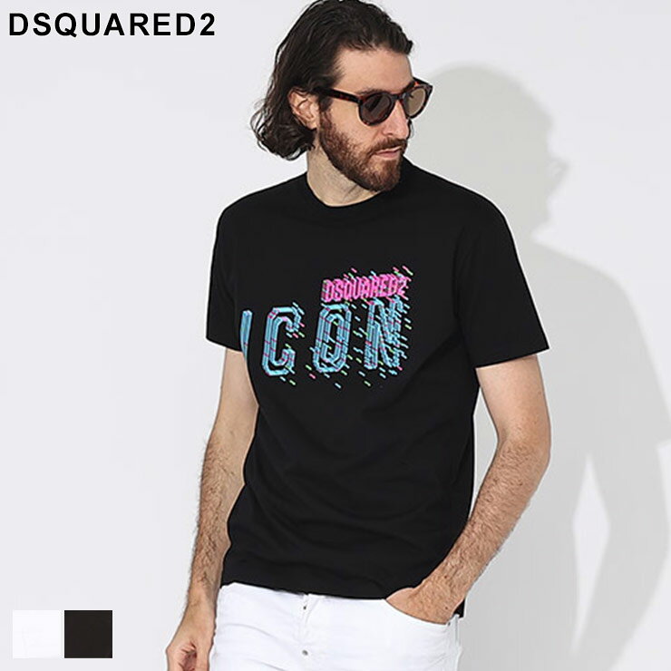 ディースクエアード Tシャツ DSQUARED2 ピクセルICON メンズ カットソー 半袖 ロゴ クルーネック シロ 白 クロ 黒 ブランド トップス シャツ スリムフィット 大きいサイズあり D2GC0078S23009 SALE_1_a