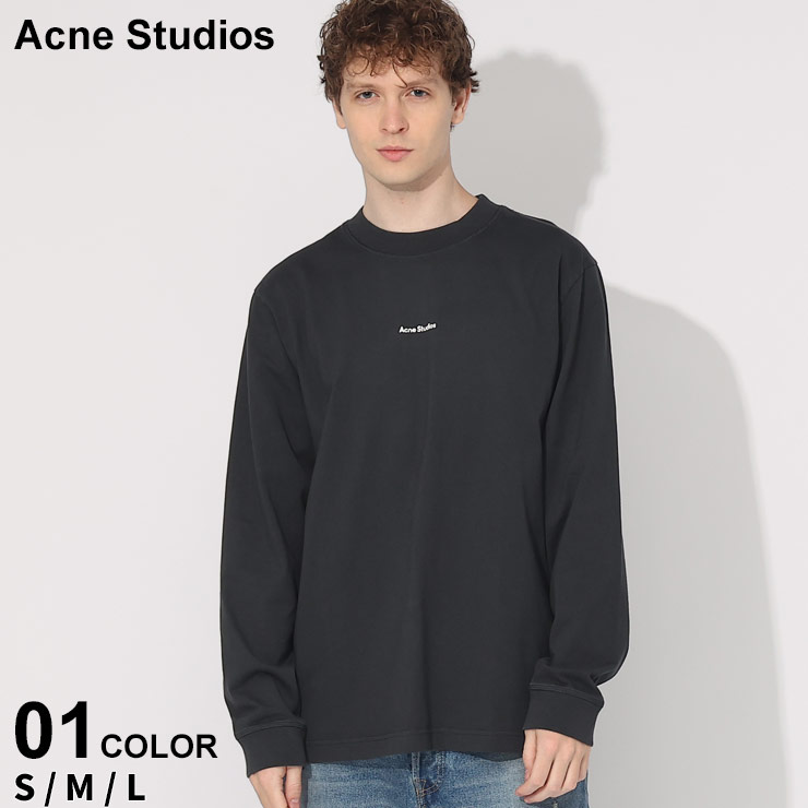 アクネストゥディオズ Tシャツ 長袖 Acne Studios メンズ ロンT ロゴ 刺繍 クルーネック クロ 黒 ブランド トップス コットン 綿 プリント レギュラーフィット ACBL0279 SALE_1_b