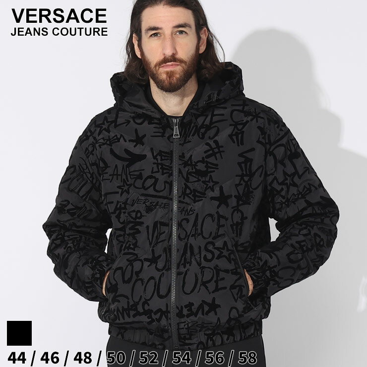 ヴェルサーチェ ダウンジャケット VERSACE JEANS COUTURE メンズ ダウン ショートダウン ベルベット ロゴ 黒 ブランド アウター ジャケット ブルゾン パファージャケット 大きいサイズあり ベルサーチ VC75GAUD02CQD74