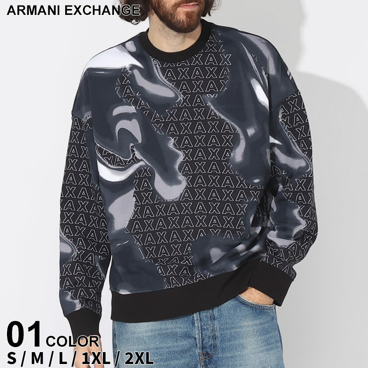 アルマーニ 服 メンズ アルマーニ トレーナー ARMANI EXCHANGE アルマーニエクスチェンジ メンズ スウェット マーブルロゴ クルーネック クロ 黒 ブランド トップス プルオーバー 長袖 大きいサイズあり AE6RZMHHZJDGZ