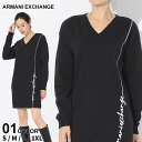 アルマーニ ワンピース ARMANI EXCHANGE アルマーニエクスチェンジ レディース トレーナー スウェット ロゴ 刺繍 Vネック ロング 黒 クロ ブランド トップス プルオーバー 裏毛 大きいサイズあり AEL6RYA70YJBRZ SALE_8_a SALE_8_a