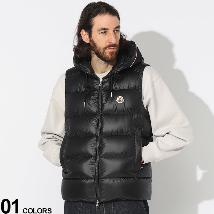 モンクレール ダウンベスト MONCLER メンズ ジレ ダウン トリコロール ロゴ LUIRO ルイロ 黒 クロ ブランド アウター 防寒 スリムフィット 大きいサイズあり MCLUIRO3