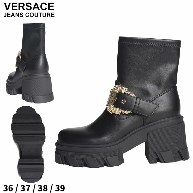 ヴェルサーチェ ブーツ VERSACE JEANS COUTURE レディース ショートブーツ ソフィー バロック バックル クロ 黒 ブランド シューズ 靴 厚底 ラウンドトゥ 大きいサイズあり VCL75VA3S80