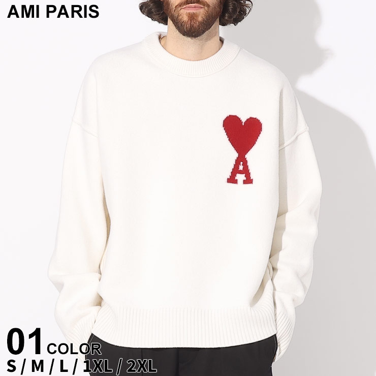 アミパリス ニット AMI PARIS セーター メンズ ロゴ クルーネック AMI DE COEUR ブランド トップス プルオーバー ウール 大きいサイズあ...