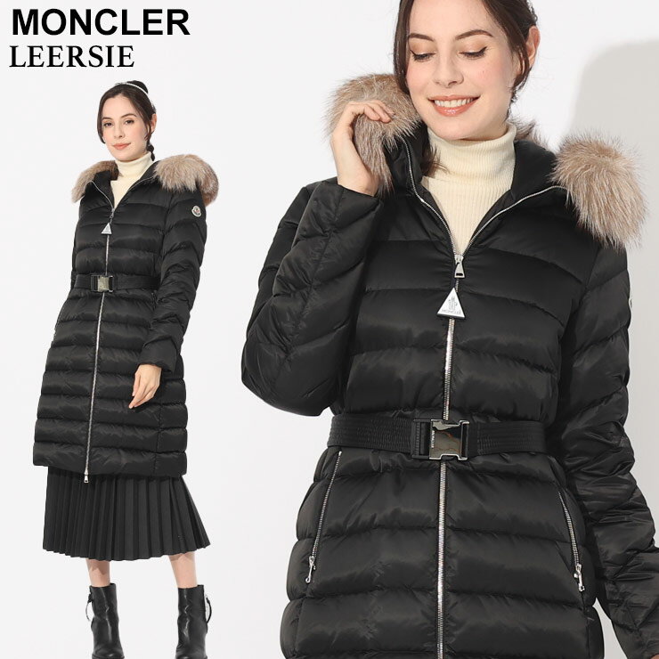 モンクレール モンクレール ダウンコート レディース MONCLER ダウン ロングダウン ロゴ ファーフード ウエストベルト LEERSIE レルシー 黒 クロ ブランド アウター コート ブルゾン レギュラーフィット MCLLEERSIE3