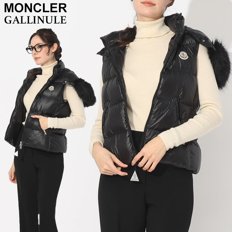 モンクレール ダウンベスト レディース MONCLER ダウン ジレ ロゴ フェイクファー GALLINULE ガリヌル クロ 黒 ブランド アウター スリムフィット 大きいサイズあり MCLGALLINULE3