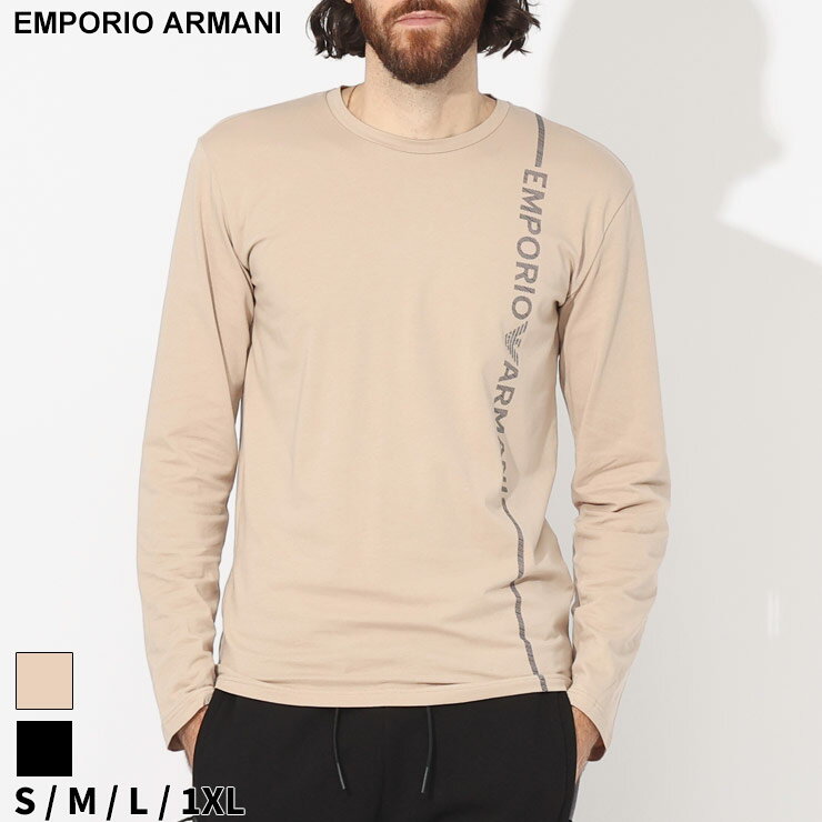 エンポリオ・アルマーニ アルマーニ Tシャツ 長袖 EMPORIO ARMANI エンポリオアルマーニ メンズ ロンT ロゴ ベージュ クロ 黒 プリント ブランド トップス 大きいサイズあり EAU1110233F523 SALE_1_b