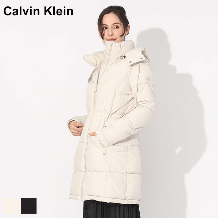 カルバンクライン コート Calvin Klein レディース フード着脱 フルジップ ロゴ 中綿コート クロ 黒 ベージュ ブランド アウター ブルゾン ロング 大きいサイズあり CKLCW306579