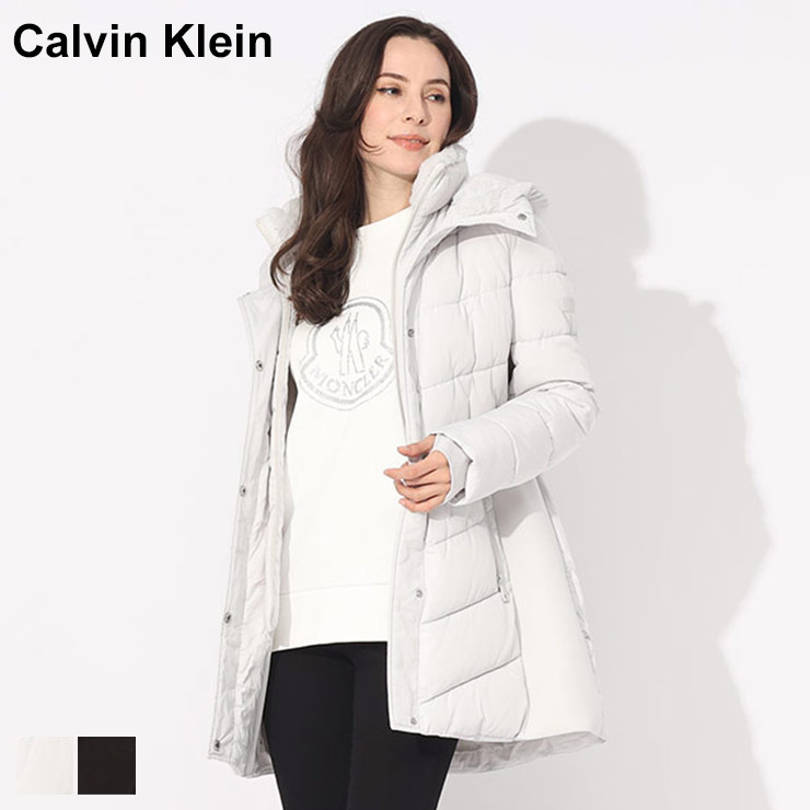 カルバンクライン コート Calvin Klein レディース フード 裏ボア フルジップ ロゴ レイヤード 中綿コート グレー 黒　クロ ブランド アウター ブルゾン ロング 大きいサイズあり CKLCW303629