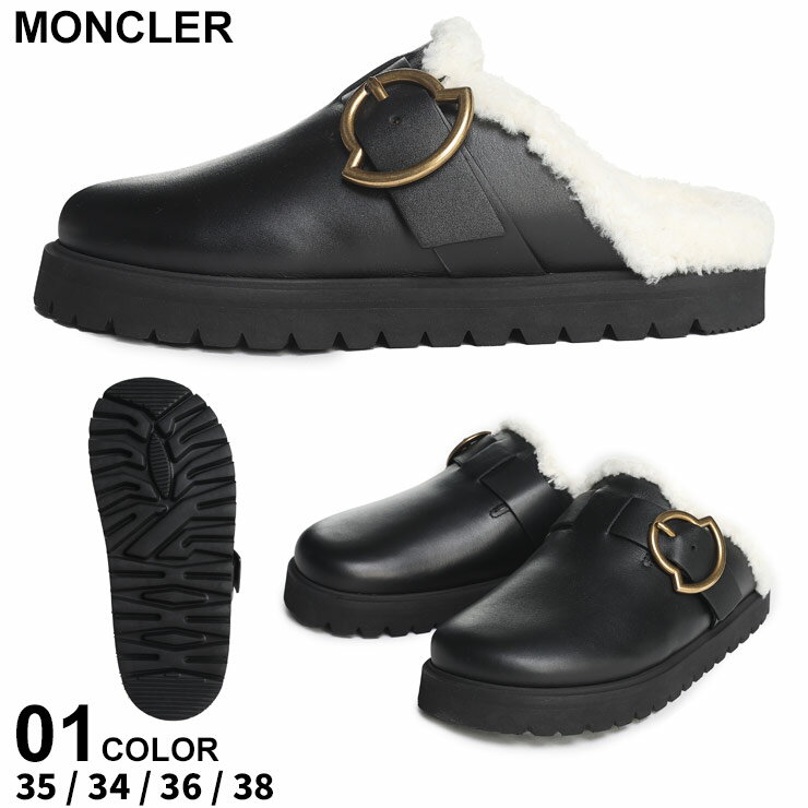 モンクレール スリッポン レディース MONCLER ミュール BELL ベル 黒 クロ ブランド シューズ 靴 サンダル ボア バックル ロゴ 秋冬 レザー 大きいサイズあり MCL4M00110M3596 SALE_8_a