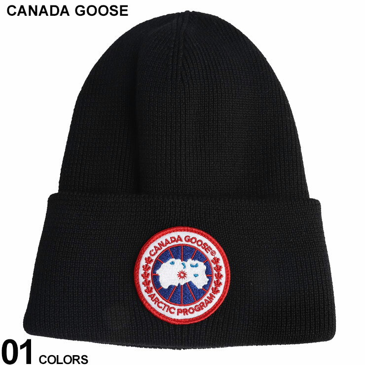 カナダグース ニット帽 メンズ カナダグース ニットキャップ メンズ CANADA GOOSE 黒 クロ ウール ロゴワッペン ブランド 男性 帽子 ニット帽 ビーニー メリノウール ロゴ レディース CG6936M