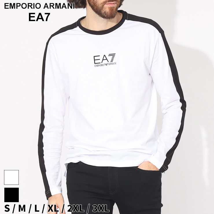 エンポリオ・アルマーニ クーポン利用でさらに1000円OFF アルマーニ Tシャツ 長袖 EMPORIO ARMANI EA7 エンポリオアルマーニ ロンT ロゴ プリント ライン クルーネック クロ 黒 シロ 白 ブランド トップス 大きいサイズあり EA76RPT16PJ02Z