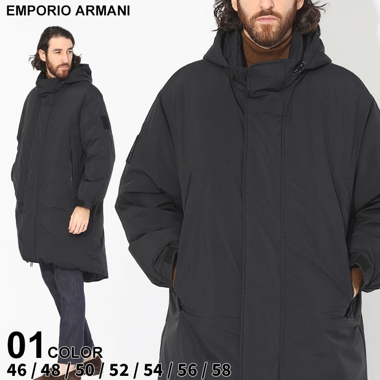 エンポリオ アルマーニ アウター メンズ アルマーニ ダウン EMPORIO ARMANI エンポリオアルマーニ メンズ ダウンコート ロングダウン フード収納 フルジップ クロ 黒 ブランド アウター ブルゾン 撥水性 大きいサイズあり EA6R1LA91NDAZ