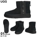 UGG ブーツ レディース アグ サイドジップ ムートンブーツ Classic Mini Zipper Tape Logo ブランド 黒 クロ シューズ 靴 ショートブーツ ロゴ スエード 大きいサイズあり UGGL1144034