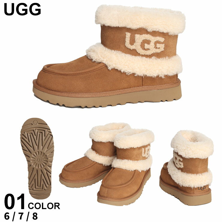 【ラスト8サイズ】 UGG ブーツ レディース アグ ボア ロゴ ムートンブーツ CLASSIC ULTRA MINI FLUFF ブランド 茶色 ブラウン シューズ 靴 ショートブーツ 刺繍 ロゴ 大きいサイズあり UGGL1145410