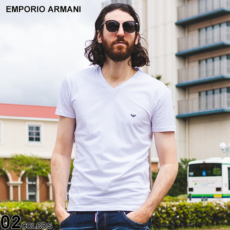 アルマーニ Tシャツ EMPORIO ARMANI エンポリオアルマーニ メンズ アンダー 半袖 ロゴ Vネック アンダーTシャツ シロ 白 クロ 黒 ブランド トップス インナー シャツ 定番 大きいサイズあり EAU110810CC729 SALE_1_a