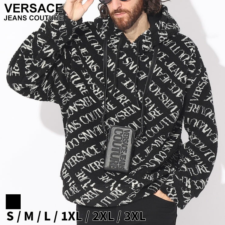 ヴェルサーチェ パーカー パーカー VERSACE JEANS COUTURE メンズ　フーディー プルパーカー ボアパーカー テディ 黒 クロ ブランド ロゴ総柄 長袖 フード 秋冬 ベルサーチ 大きいサイズあり VC75GAI3C1U0013