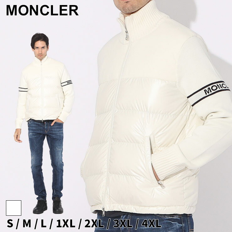 モンクレール ダウン メンズ MONCLER ダウンジャケット カーディガン ニット 切り替え ロゴ 白 シロ ブランド アウター ブルゾン 大きいサイズあり MC9B00016M1121 2024_vt