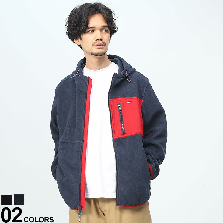 TOMMY HILFIGER (トミーヒルフィガー) ワンポイント フルジップ フリース ジャケット MIXED MEDIA FLEECE HOODY大きいサイズ メンズ アウター ブルゾン パーカー フード 秋冬 151AF238