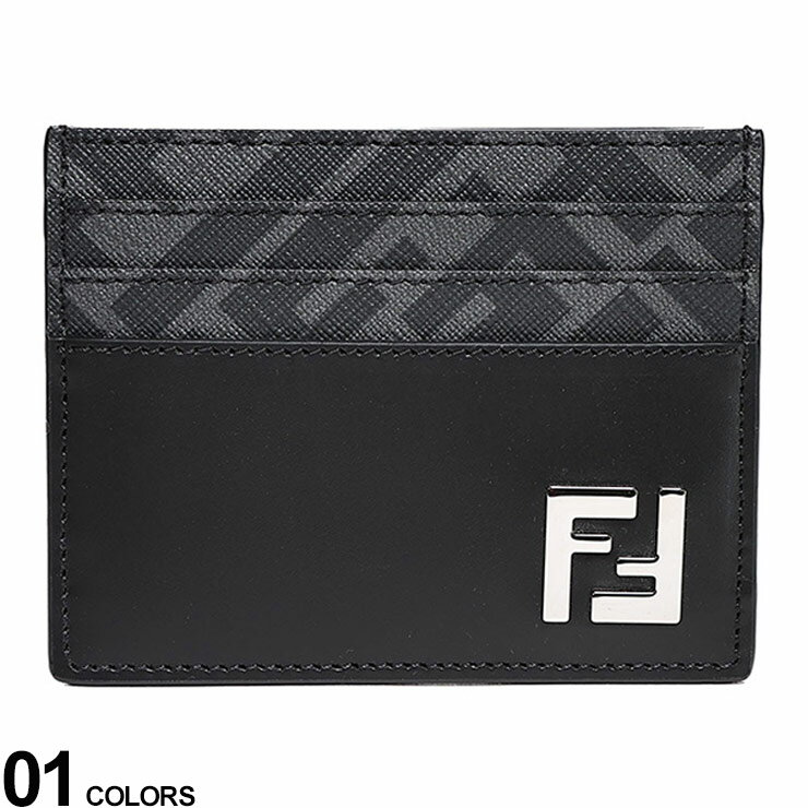 フェンディ FENDI メンズ ブランド カードケース 男性 FF ブラックレザー ロゴ スクエア 財布 ウォレット カードケース FD7M0164AFF2 SALE_5_b