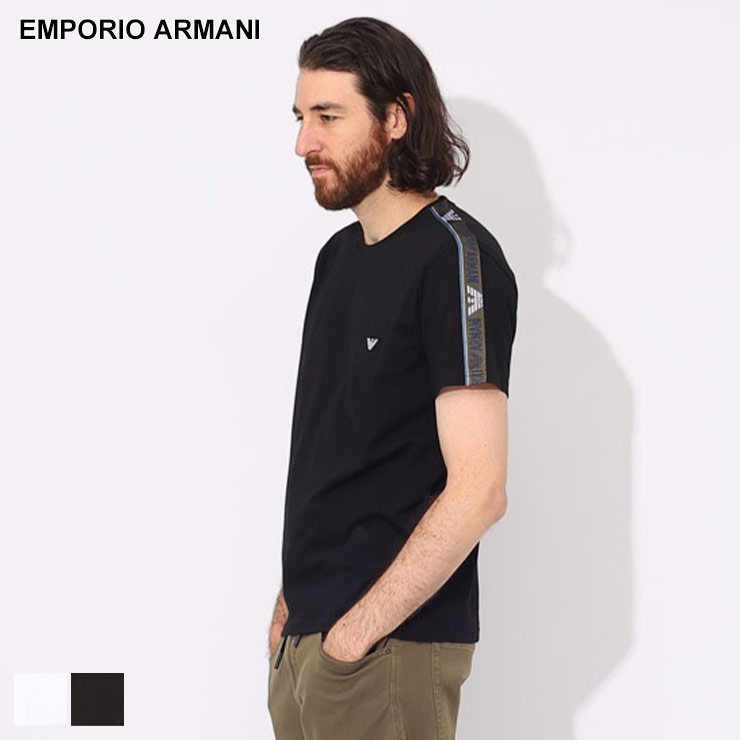 エンポリオ・アルマーニ アルマーニ Tシャツ EMPORIO ARMANI エンポリオアルマーニ メンズ 半袖 カットソー ロゴ ライン 黒 クロ 白 シロ ブランド トップス シャツ 大きいサイズあり EAS2118454R475